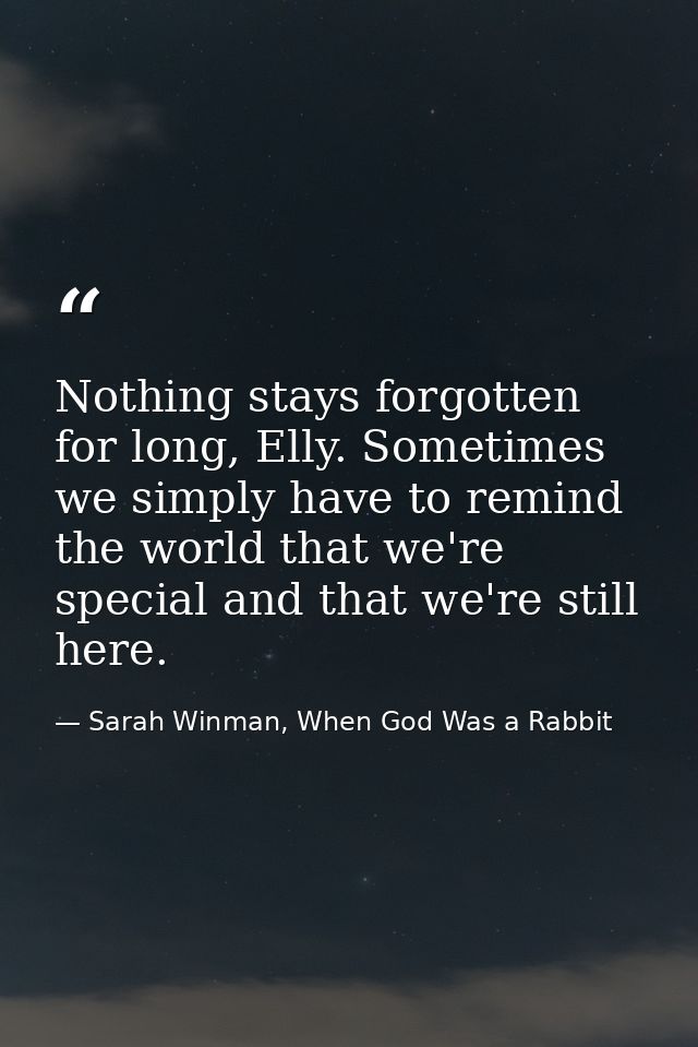 Nothing stays forgotten for long, Elly. Sometimes we simply have to remind the world that we're special and that we're s — Sarah Winman, When God Was a Rabbit