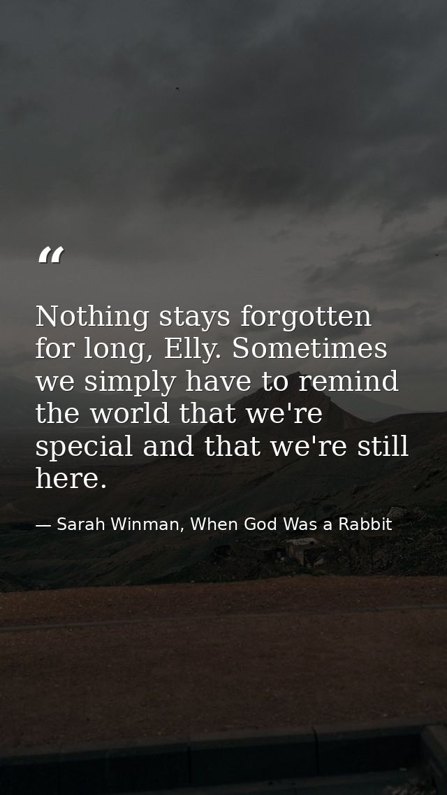 Nothing stays forgotten for long, Elly. Sometimes we simply have to remind the world that we're special and that we're s — Sarah Winman, When God Was a Rabbit
