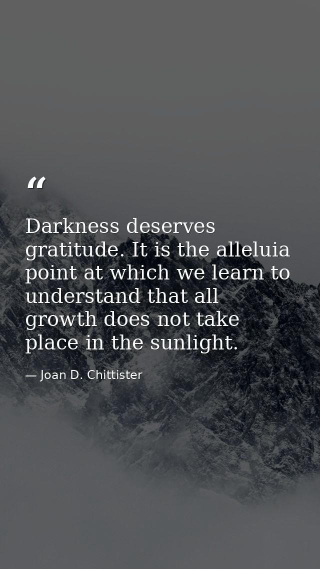 Darkness deserves gratitude. It is the alleluia point at which we learn to understand that all growth does not take plac — Joan D. Chittister