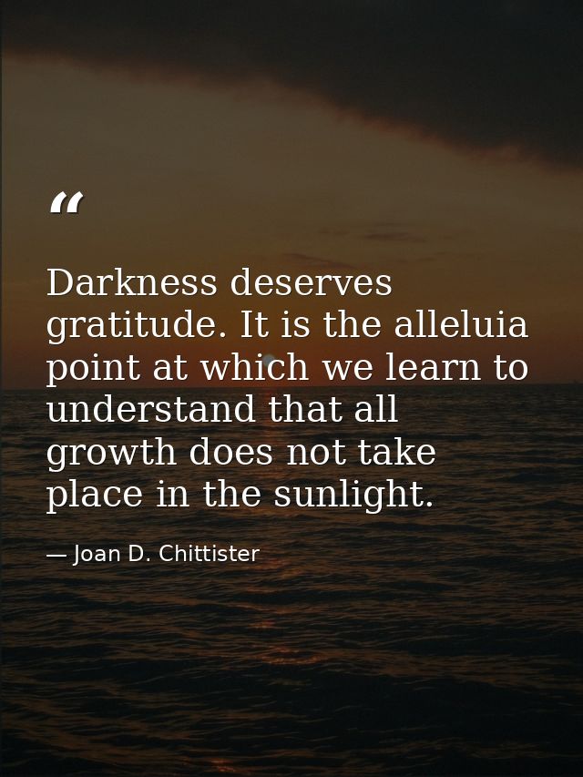 Darkness deserves gratitude. It is the alleluia point at which we learn to understand that all growth does not take plac — Joan D. Chittister
