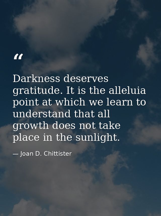 Darkness deserves gratitude. It is the alleluia point at which we learn to understand that all growth does not take plac — Joan D. Chittister