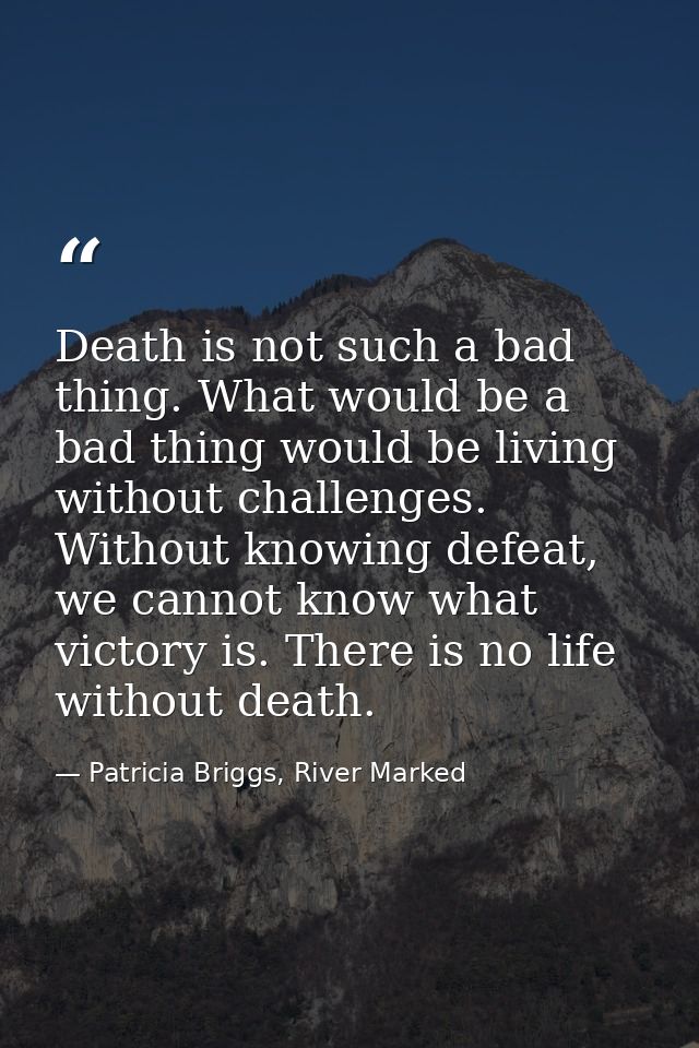 Death is not such a bad thing. What would be a bad thing would be living without challenges. Without knowing defeat, we  — Patricia Briggs, River Marked
