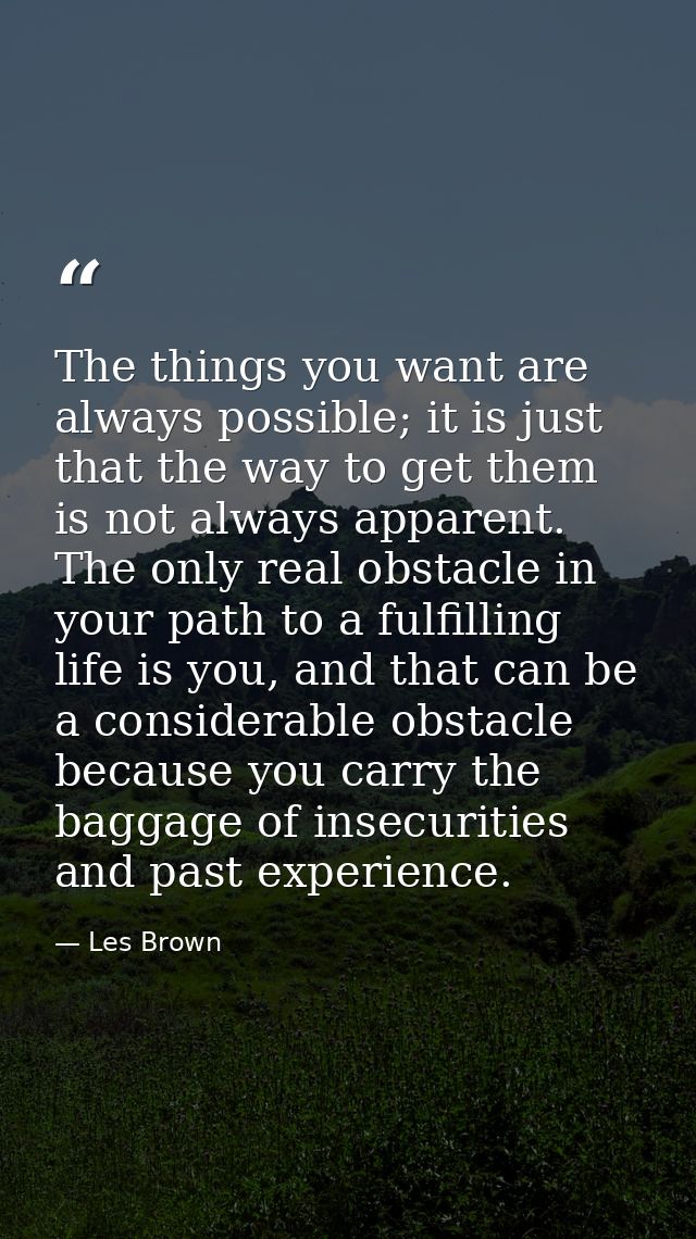 The things you want are always possible; it is just that the way to get them is not always apparent. The only real obsta — Les Brown