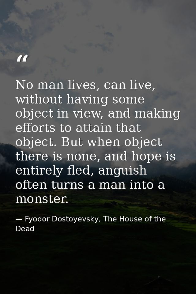 No man lives, can live, without having some object in view, and making efforts to attain that object. But when object th — Fyodor Dostoyevsky, The House of the Dead