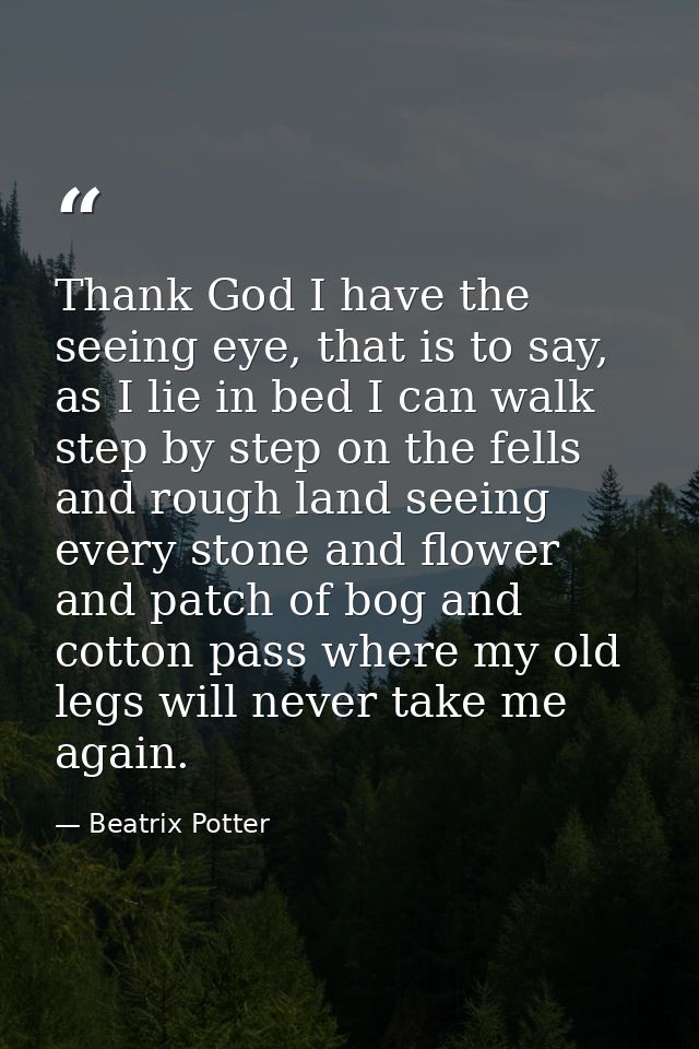 Thank God I have the seeing eye, that is to say, as I lie in bed I can walk step by step on the fells and rough land see — Beatrix Potter