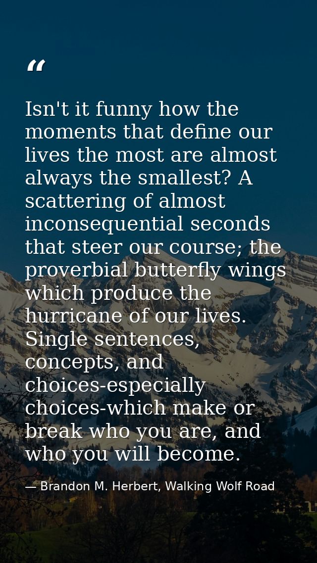 Isn't it funny how the moments that define our lives the most are almost always the smallest? A scattering of almost inc — Brandon M. Herbert, Walking Wolf Road