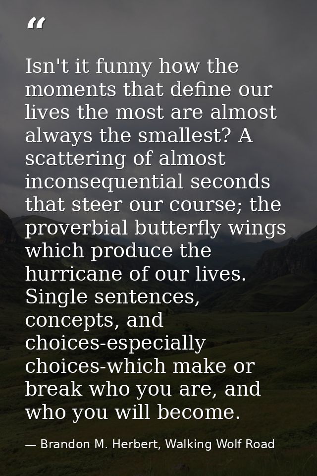Isn't it funny how the moments that define our lives the most are almost always the smallest? A scattering of almost inc — Brandon M. Herbert, Walking Wolf Road