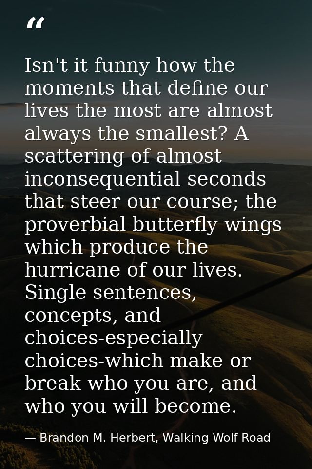 Isn't it funny how the moments that define our lives the most are almost always the smallest? A scattering of almost inc — Brandon M. Herbert, Walking Wolf Road