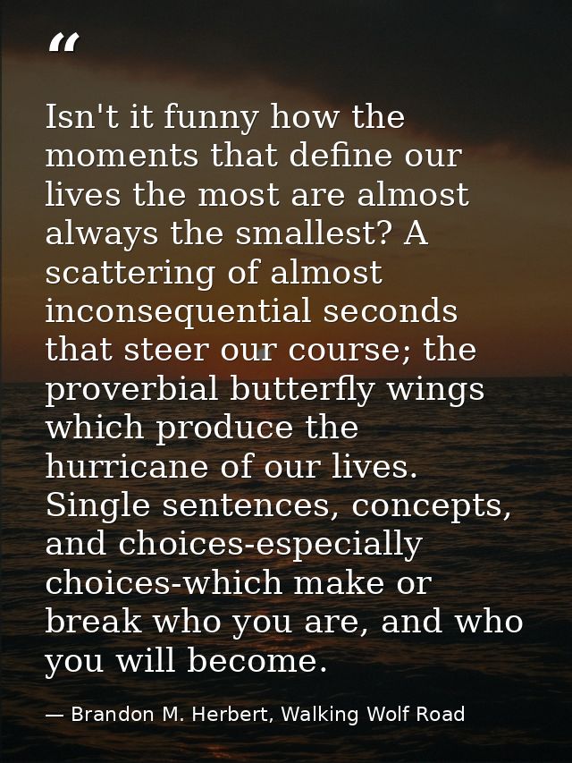 Isn't it funny how the moments that define our lives the most are almost always the smallest? A scattering of almost inc — Brandon M. Herbert, Walking Wolf Road