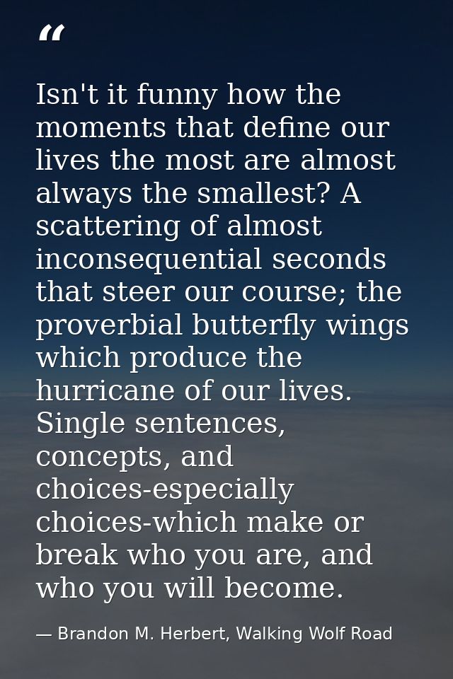 Isn't it funny how the moments that define our lives the most are almost always the smallest? A scattering of almost inc — Brandon M. Herbert, Walking Wolf Road