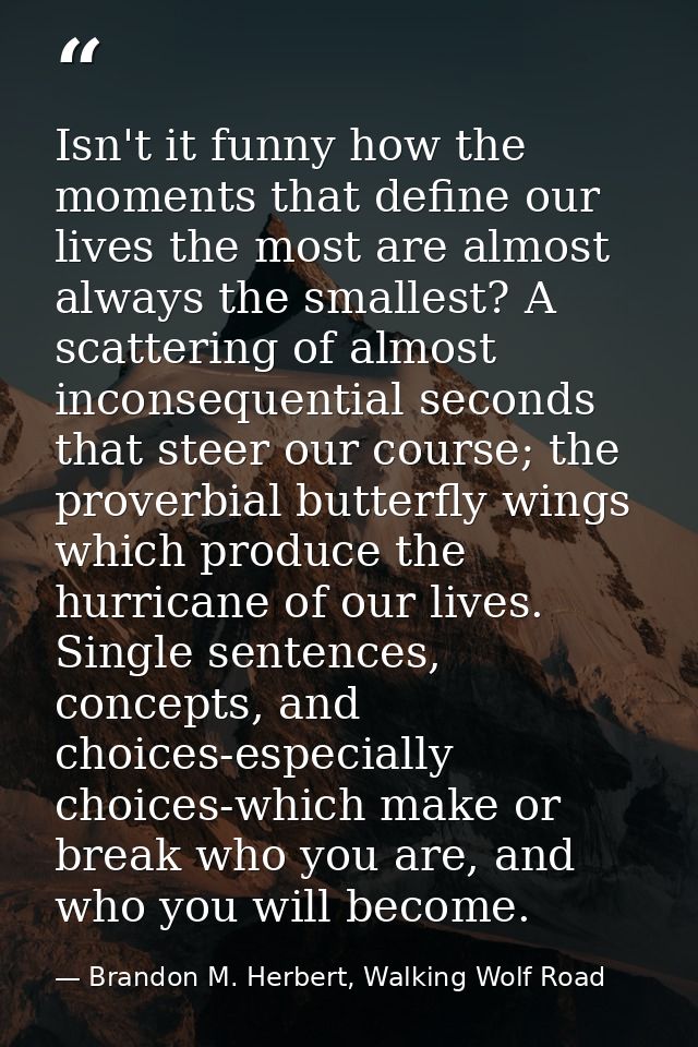 Isn't it funny how the moments that define our lives the most are almost always the smallest? A scattering of almost inc — Brandon M. Herbert, Walking Wolf Road