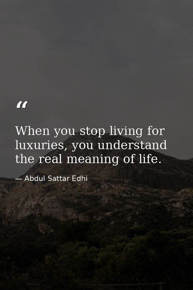 When you stop living for luxuries, you understand the real meaning of life. — Abdul Sattar Edhi