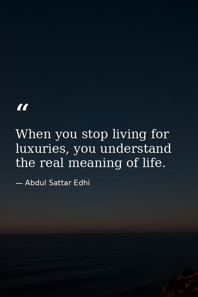 When you stop living for luxuries, you understand the real meaning of life. — Abdul Sattar Edhi