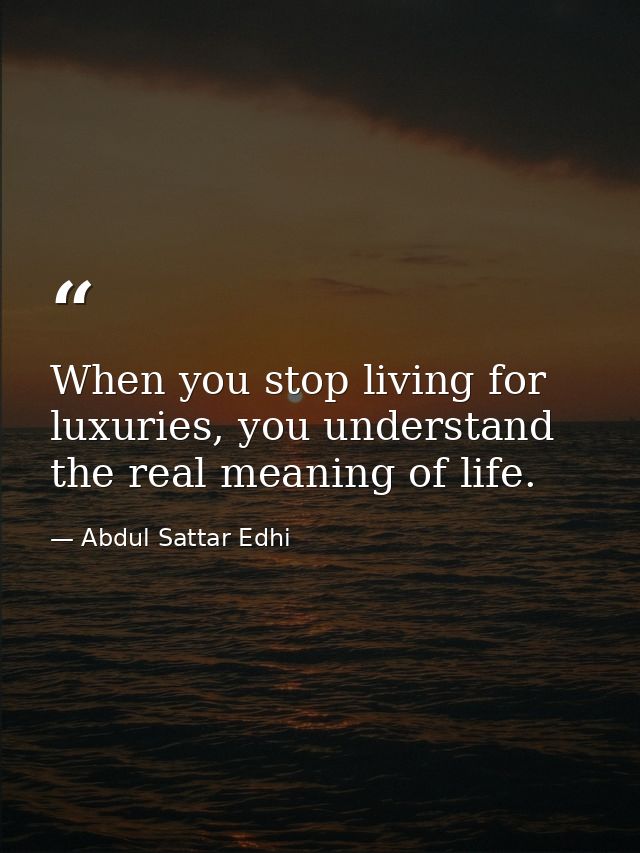 When you stop living for luxuries, you understand the real meaning of life. — Abdul Sattar Edhi