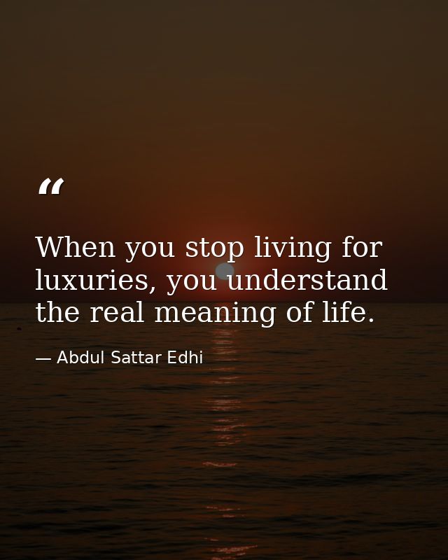 When you stop living for luxuries, you understand the real meaning of life. — Abdul Sattar Edhi