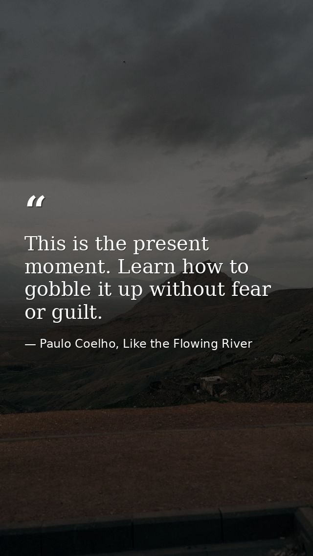 This is the present moment. Learn how to gobble it up without fear or guilt. — Paulo Coelho, Like the Flowing River