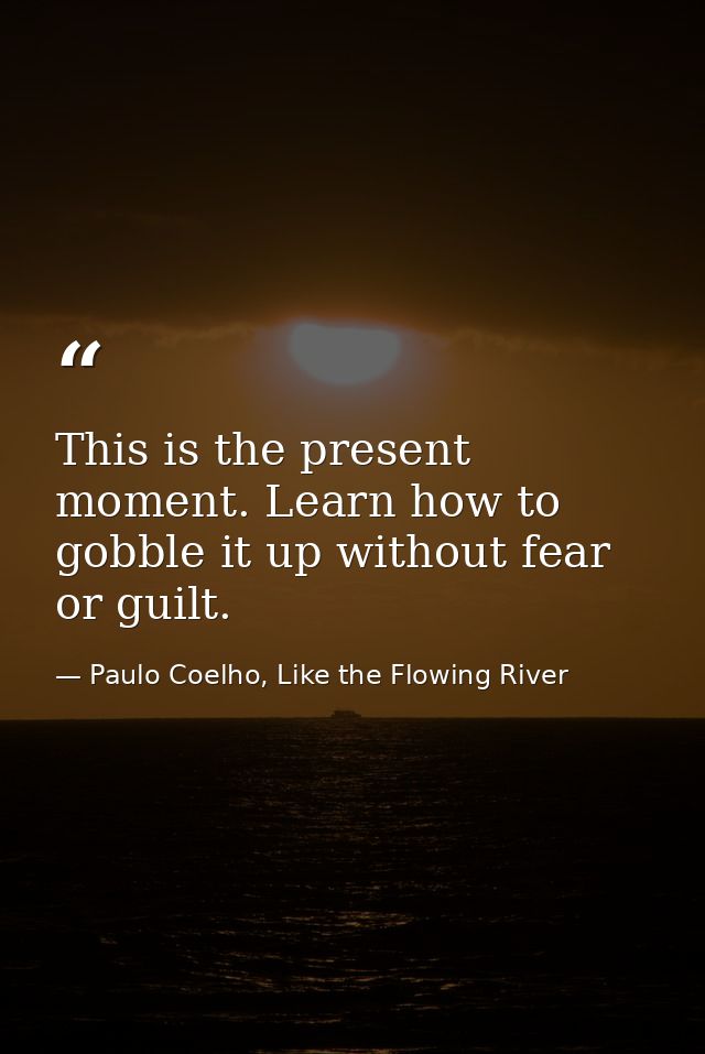 This is the present moment. Learn how to gobble it up without fear or guilt. — Paulo Coelho, Like the Flowing River