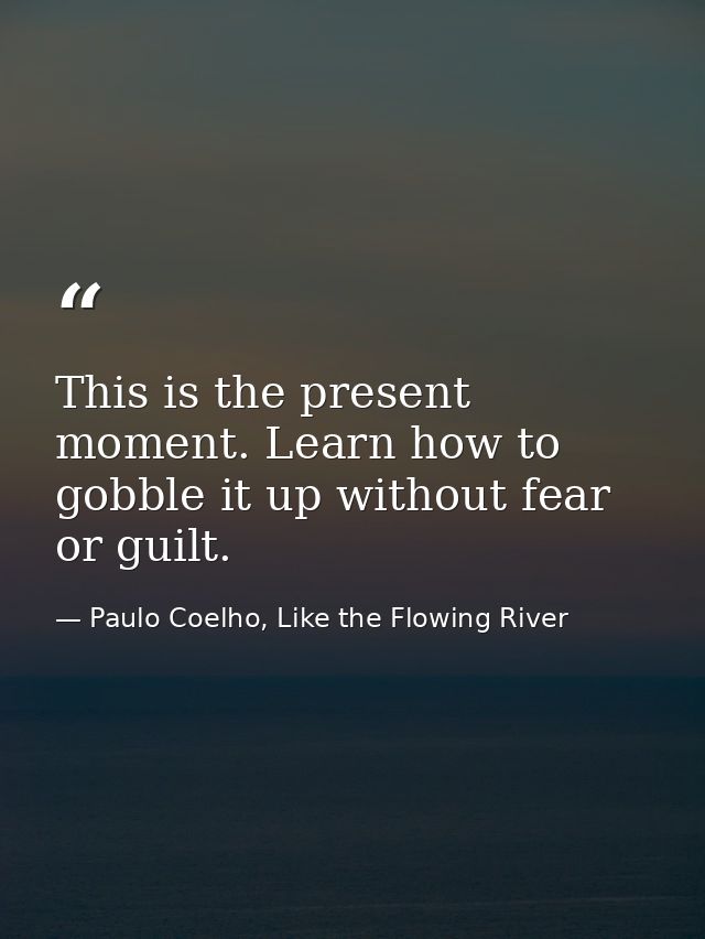 This is the present moment. Learn how to gobble it up without fear or guilt. — Paulo Coelho, Like the Flowing River