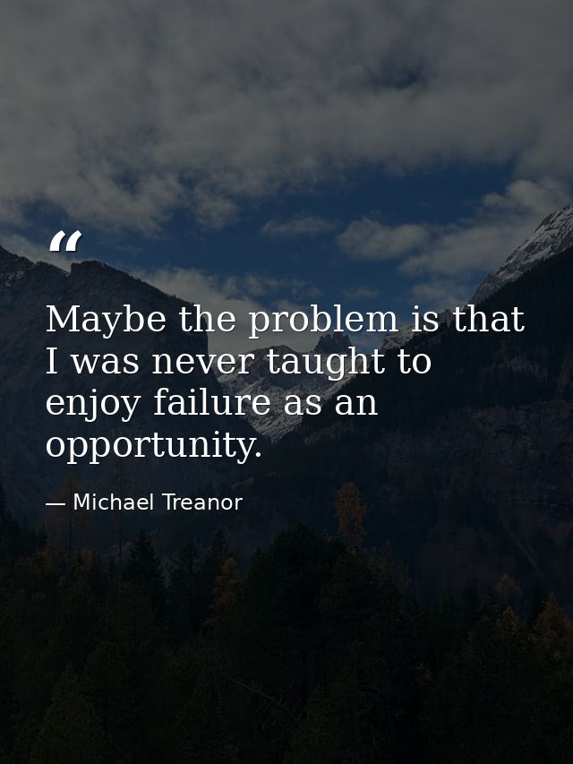Maybe the problem is that I was never taught to enjoy failure as an opportunity. — Michael Treanor