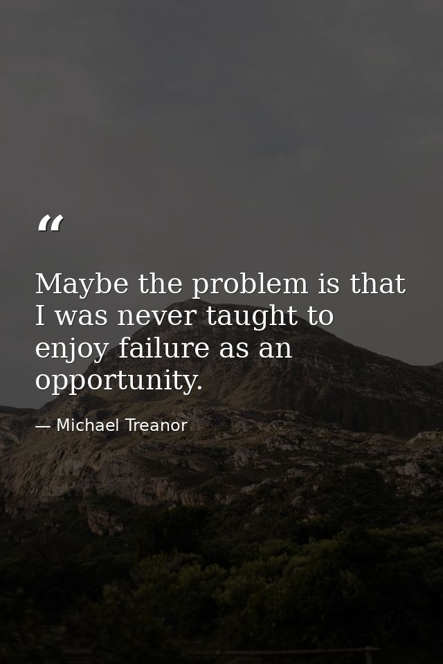 Maybe the problem is that I was never taught to enjoy failure as an opportunity. — Michael Treanor