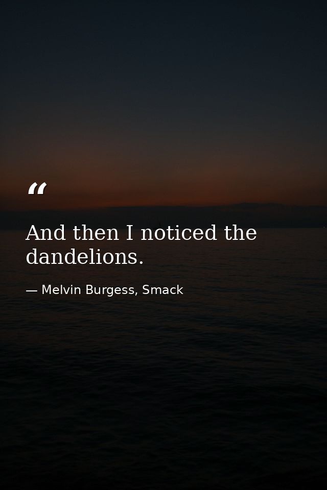 And then I noticed the dandelions. — Melvin Burgess, Smack