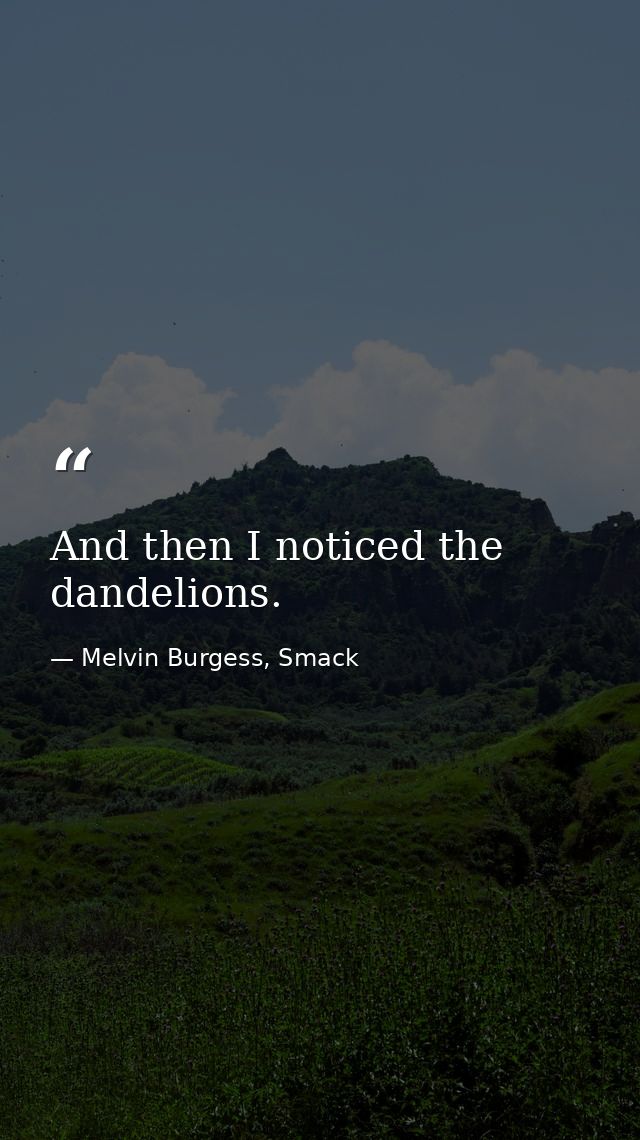 And then I noticed the dandelions. — Melvin Burgess, Smack