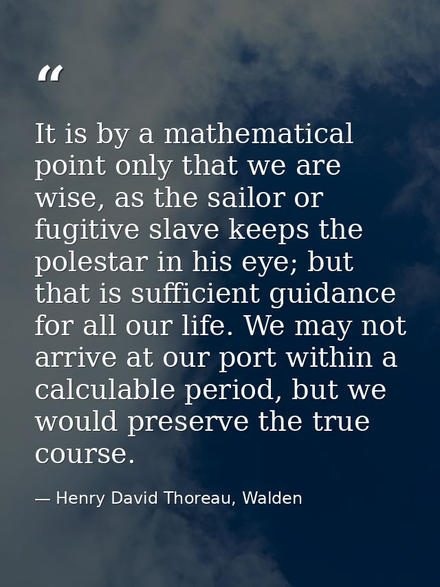 It is by a mathematical point only that we are wise, as the sailor or fugitive slave keeps the polestar in his eye; but  — Henry David Thoreau, Walden