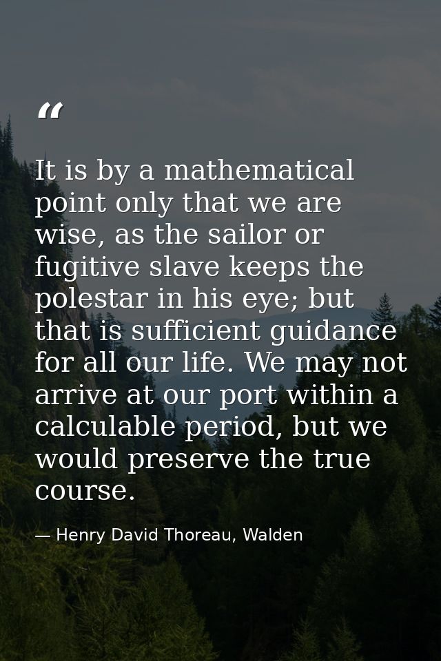 It is by a mathematical point only that we are wise, as the sailor or fugitive slave keeps the polestar in his eye; but  — Henry David Thoreau, Walden