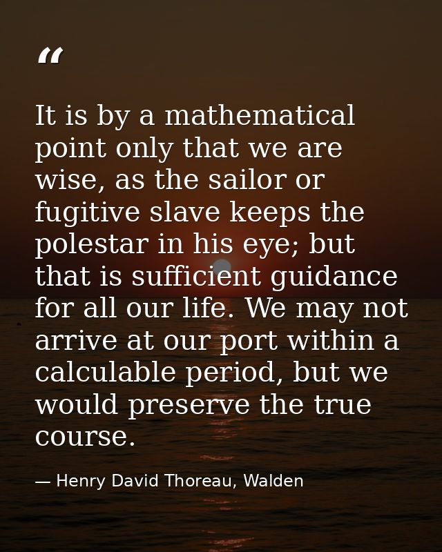 It is by a mathematical point only that we are wise, as the sailor or fugitive slave keeps the polestar in his eye; but  — Henry David Thoreau, Walden