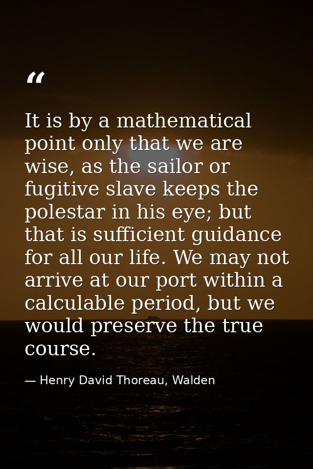 It is by a mathematical point only that we are wise, as the sailor or fugitive slave keeps the polestar in his eye; but  — Henry David Thoreau, Walden