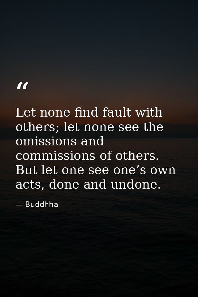 Let none find fault with others; let none see the omissions and commissions of others. But let one see one’s own acts, d — Buddhha