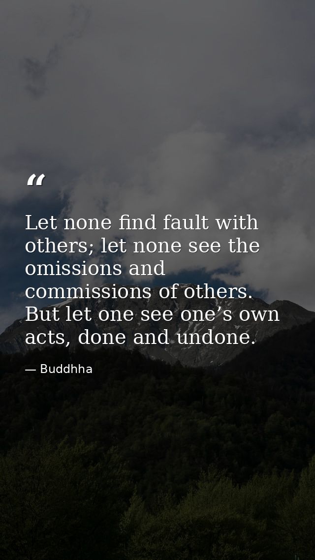 Let none find fault with others; let none see the omissions and commissions of others. But let one see one’s own acts, d — Buddhha