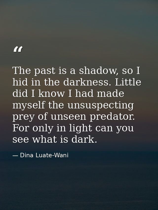 The past is a shadow, so I hid in the darkness. Little did I know I had made myself the unsuspecting prey of unseen pred — Dina Luate-Wani