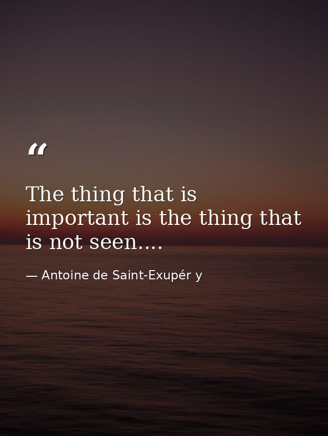 The thing that is important is the thing that is not seen.... — Antoine de Saint-Exupér y