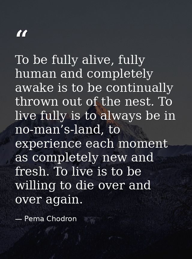 To be fully alive, fully human and completely awake is to be continually thrown out of the nest. To live fully is to alw — Pema Chodron