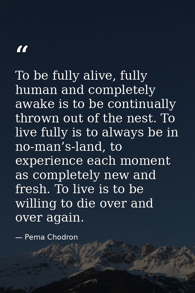 To be fully alive, fully human and completely awake is to be continually thrown out of the nest. To live fully is to alw — Pema Chodron