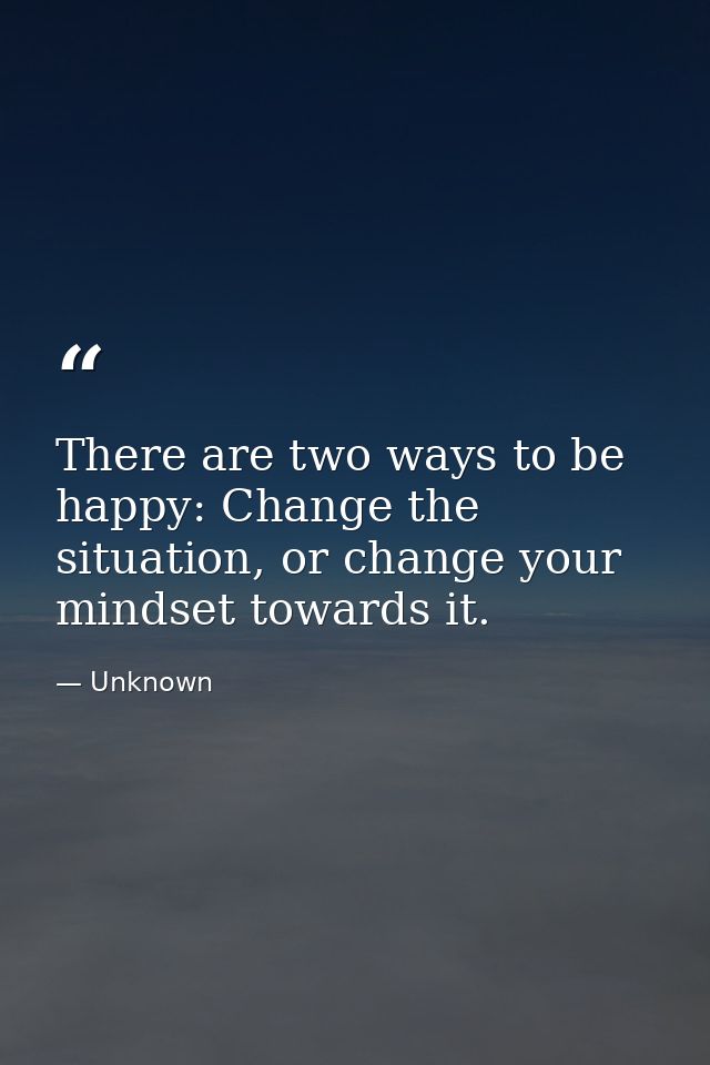 There are two ways to be happy: Change the situation, or change your mindset towards it. — Unknown