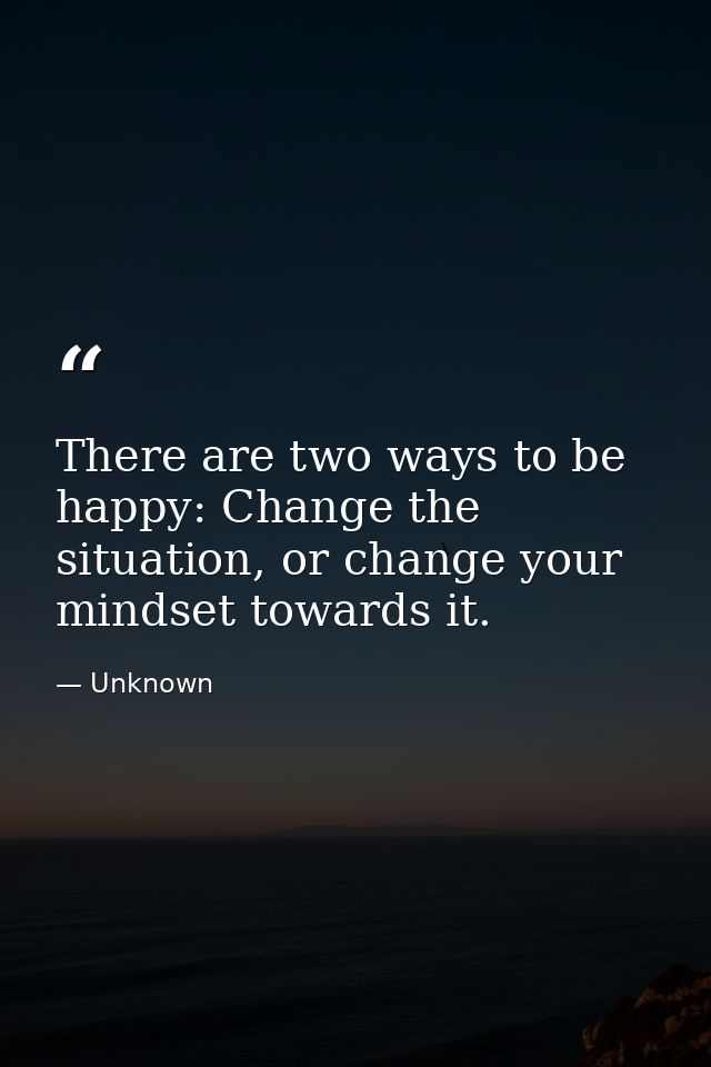 There are two ways to be happy: Change the situation, or change your mindset towards it. — Unknown