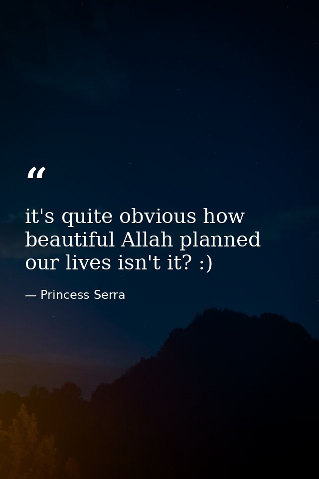 it's quite obvious how beautiful Allah planned our lives isn't it? :) — Princess Serra