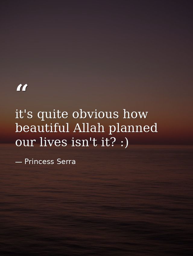 it's quite obvious how beautiful Allah planned our lives isn't it? :) — Princess Serra