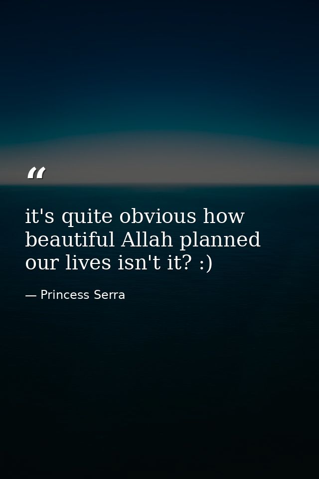 it's quite obvious how beautiful Allah planned our lives isn't it? :) — Princess Serra