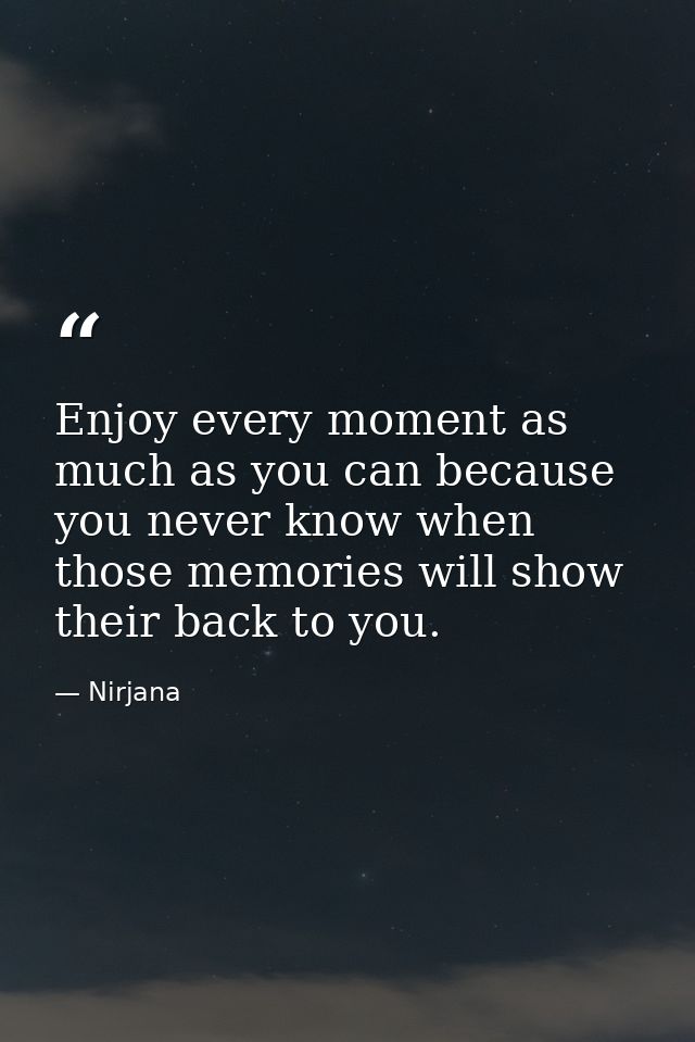 Enjoy every moment as much as you can because you never know when those memories will show their back to you. — Nirjana