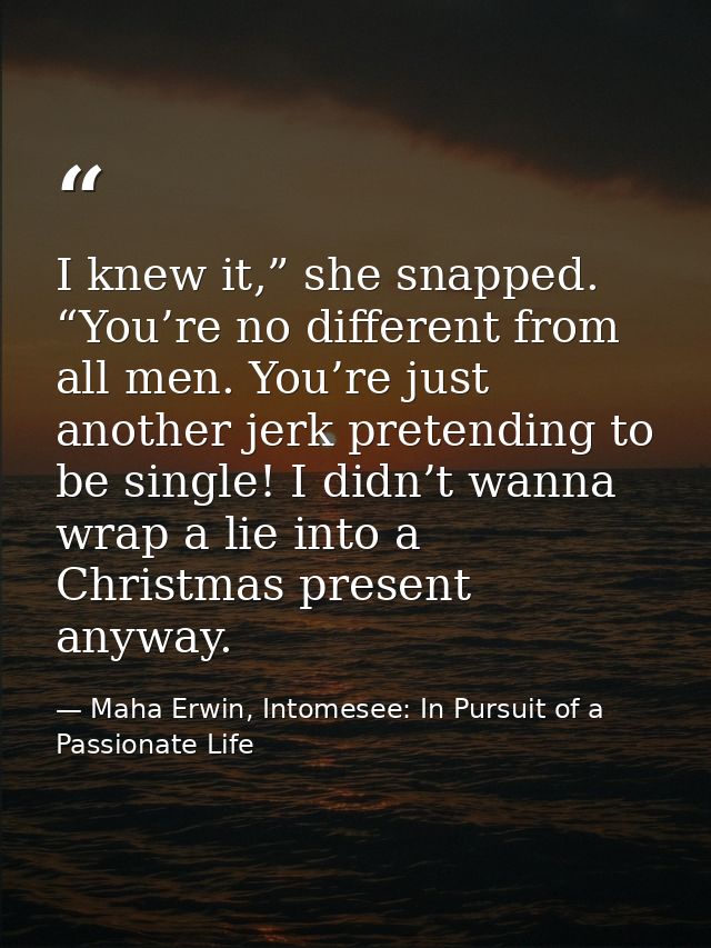 I knew it,” she snapped. “You’re no different from all men. You’re just another jerk pretending to be single! I didn’t w — Maha Erwin, Intomesee: In Pursuit of a Passionate Life