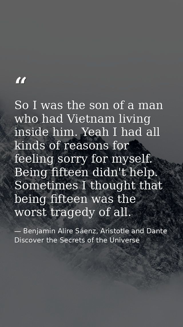 So I was the son of a man who had Vietnam living inside him. Yeah I had all kinds of reasons for feeling sorry for mysel — Benjamin Alire Sáenz, Aristotle and Dante Discover the Secrets of the Universe