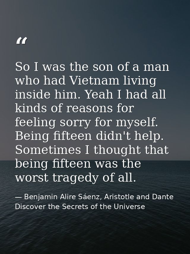 So I was the son of a man who had Vietnam living inside him. Yeah I had all kinds of reasons for feeling sorry for mysel — Benjamin Alire Sáenz, Aristotle and Dante Discover the Secrets of the Universe