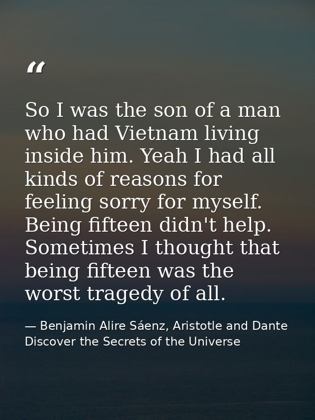 So I was the son of a man who had Vietnam living inside him. Yeah I had all kinds of reasons for feeling sorry for mysel — Benjamin Alire Sáenz, Aristotle and Dante Discover the Secrets of the Universe
