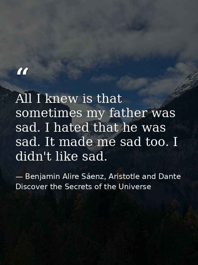 All I knew is that sometimes my father was sad. I hated that he was sad. It made me sad too. I didn't like sad. — Benjamin Alire Sáenz, Aristotle and Dante Discover the Secrets of the Universe