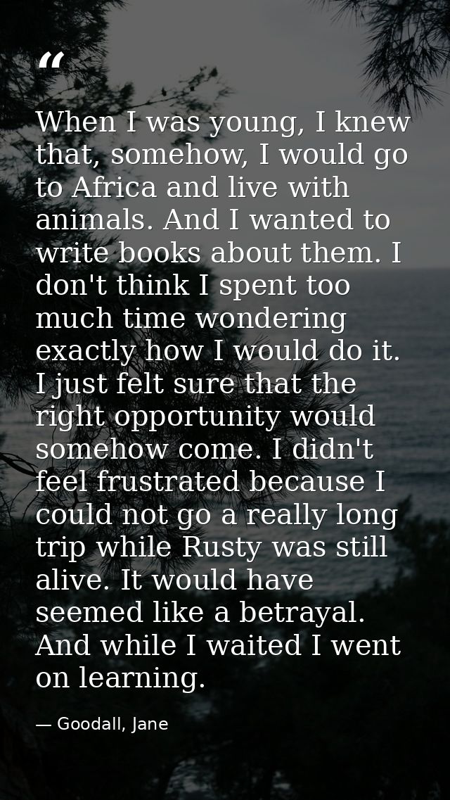When I was young, I knew that, somehow, I would go to Africa and live with animals. And I wanted to write books about th — Goodall, Jane