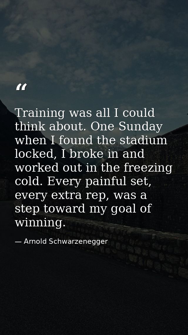 Training was all I could think about. One Sunday when I found the stadium locked, I broke in and worked out in the freez — Arnold Schwarzenegger