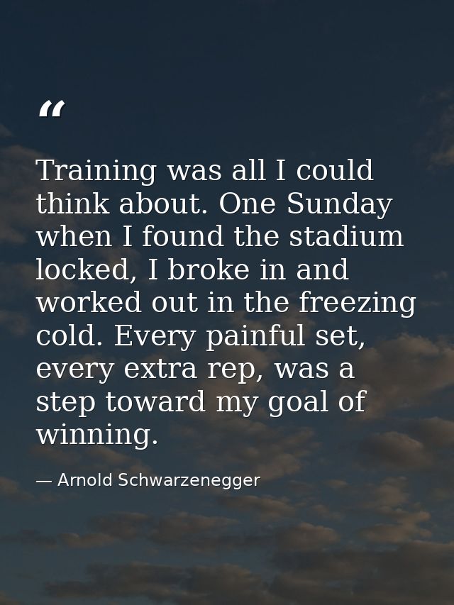 Training was all I could think about. One Sunday when I found the stadium locked, I broke in and worked out in the freez — Arnold Schwarzenegger